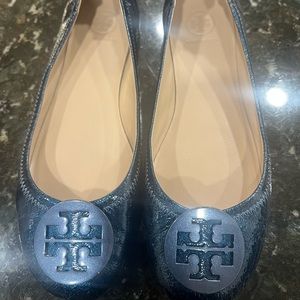 Metallic navy Tory Burch ballet flats size 8.5 Very good condition